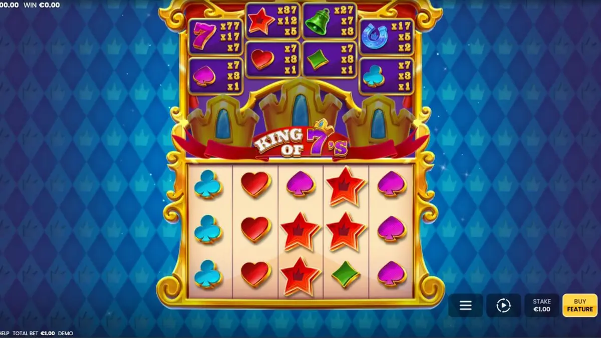 Tampilan visual slot King of 7s dengan tema kerajaan dan simbol klasik
